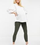 Asos Design Maternity Over The Bump High Waist Pants In Skinny Fit In Khaki-green