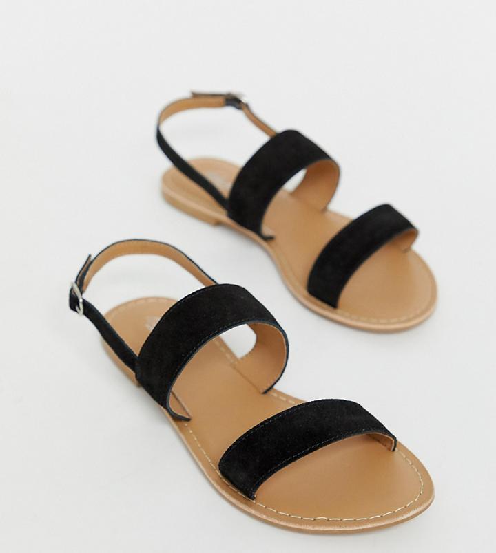 Park Lane Wide Fit Leather Flat Sandal - Black