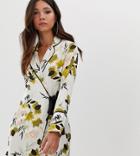 Missguided Satin Shirt Dress In Floral Print - Multi