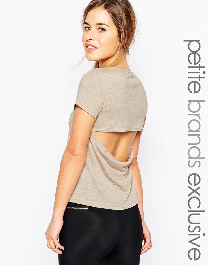 One Day Petite Open Back Jersey Top - Oatmeal