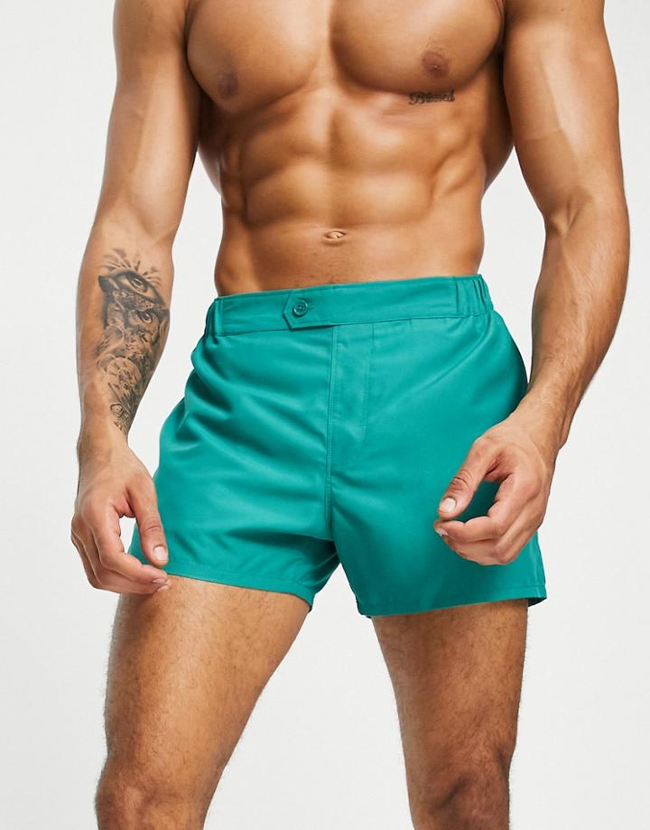 Asos Design Swim Shorts With Smart Styling In Green Short Length