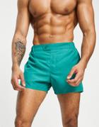 Asos Design Swim Shorts With Smart Styling In Green Short Length