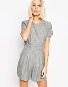 Asos Romper With Open Back And Sleeves - Gray