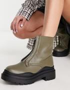 Raid Missellie Chunky Ankle Boots With Zip In Khaki-green