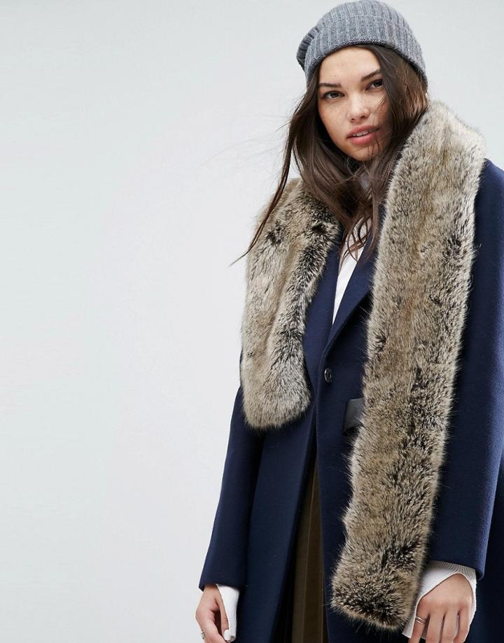 Asos Faux Fur Natural Long Scarf - Beige