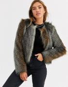 Urbancode Short Coat In Faux Feather