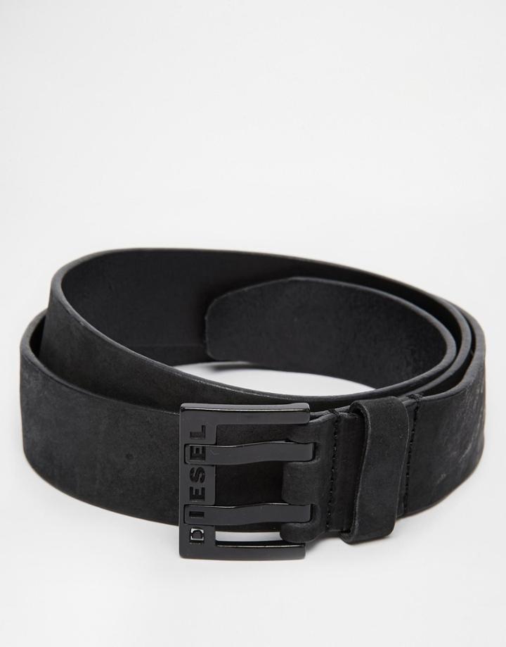Diesel Bit Double Prong Leather Belt - Black