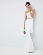 Asos Edition Bridal Ruffle Maxi Dress With Embellished Belt - White