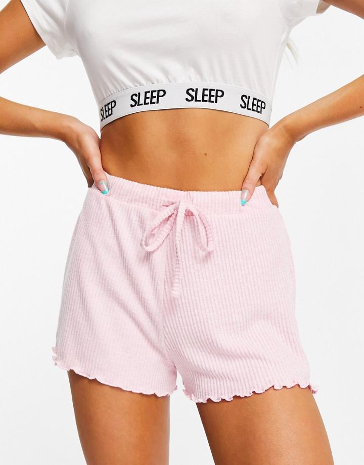 Asos Design Mix & Match Lounge Super Soft Ribbed Shorts With Lettuce Hem In Pink