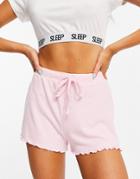 Asos Design Mix & Match Lounge Super Soft Ribbed Shorts With Lettuce Hem In Pink