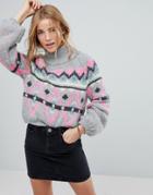 Hollister Fairisle Knit Sweater - Gray