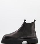 Asos Design Wide Fit Chelsea Square Toe Boots In Black High Shine Leather