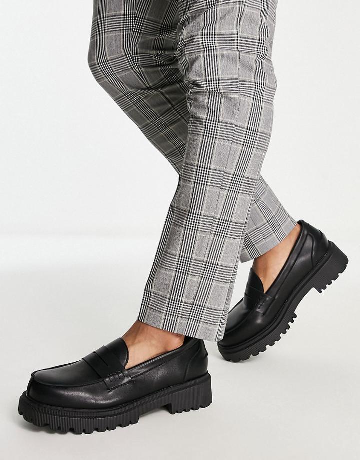 London Rebel X Cleated Sole Chunky Penny Loafers In Black