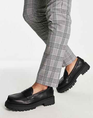 London Rebel X Cleated Sole Chunky Penny Loafers In Black