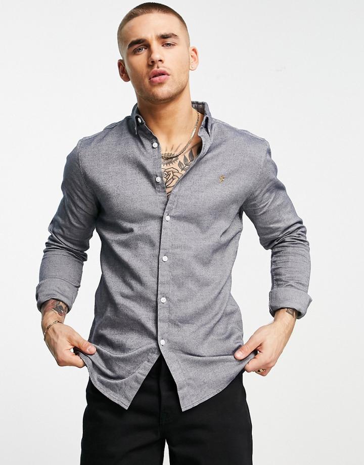Farah Long Sleeve Twill Shirt In Navy