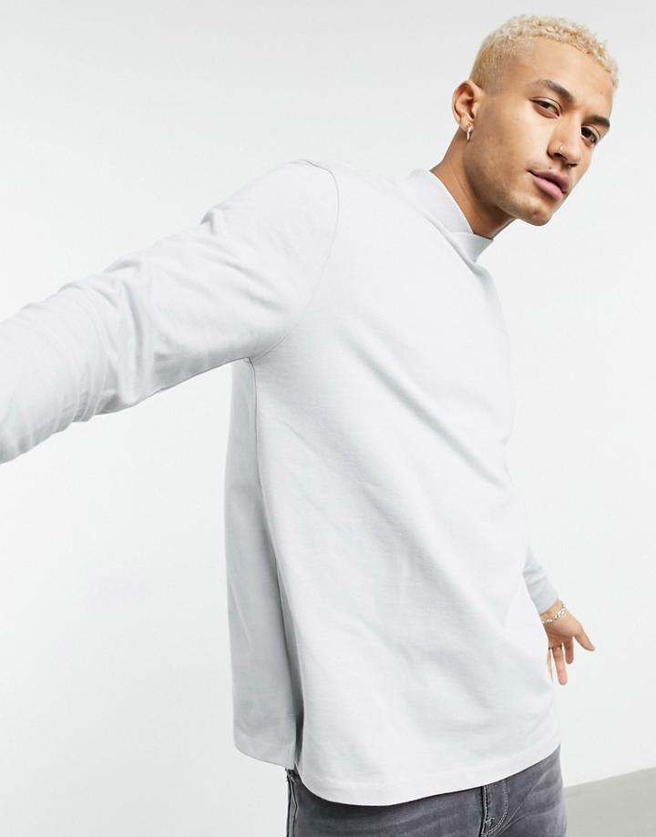 Asos Design Relaxed Long Sleeve T-shirt With Turtle Neck In Gray-grey