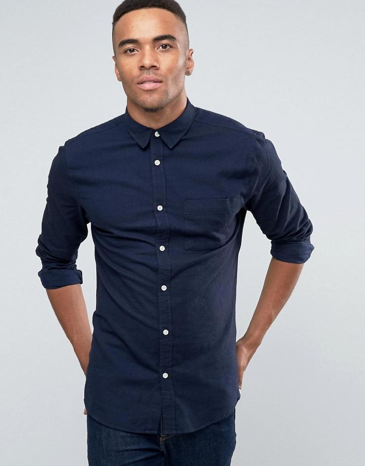 New Look Brushed Twill Shirt In Navy In Regular Fit - Navy