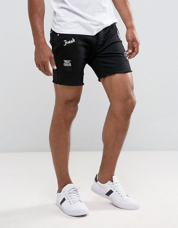 Brave Soul Black Wash Skinny Fit Shorts - Black