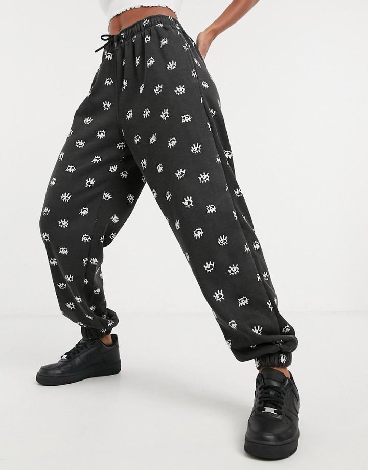 Topshop Eye Print Sweatpants In Black