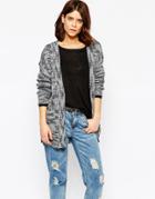 Vila Chunky Knit Long Line Cardigan - Light Gray Melange