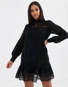 Missguided High Neck Crochet Trim Dress In Black