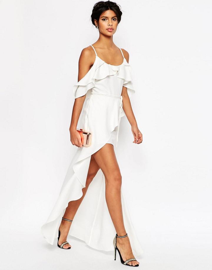 Asos Cold Shoulder Ruffle Cami Maxi Dress - Green