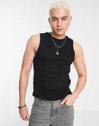 Asos Design Muscle Ribbed Tank Top With Hook And Bar Detail In Black - Part Of A Set