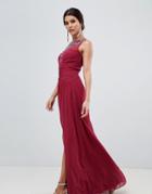 Little Mistress Twist Front Split Maxi Dress-red