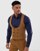 Harry Brown Slim Fit 50% Wool Tweed Suit Vest - Brown