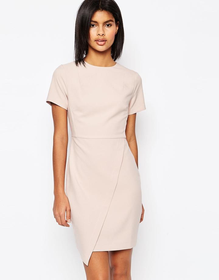 Asos Short Sleeve Clean Asymetric Mini Dress - Nude