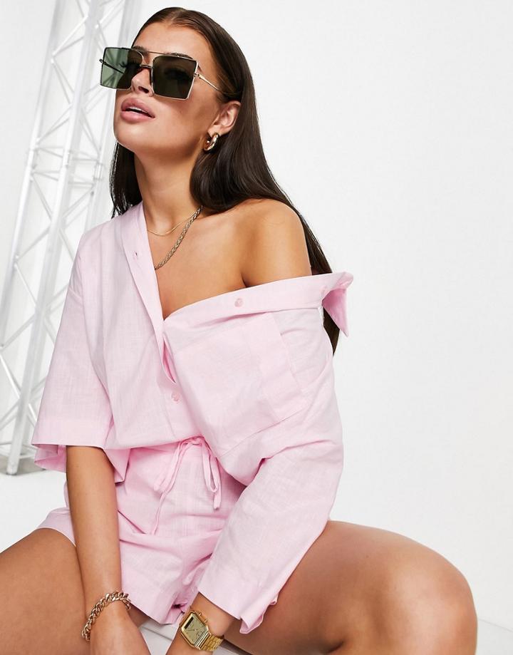 Asos Design Short Sleeve Shirt Set In Pink