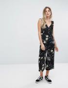 New Look Ruffle Straps Culotte Floral Printed Jumpsuit - Pink