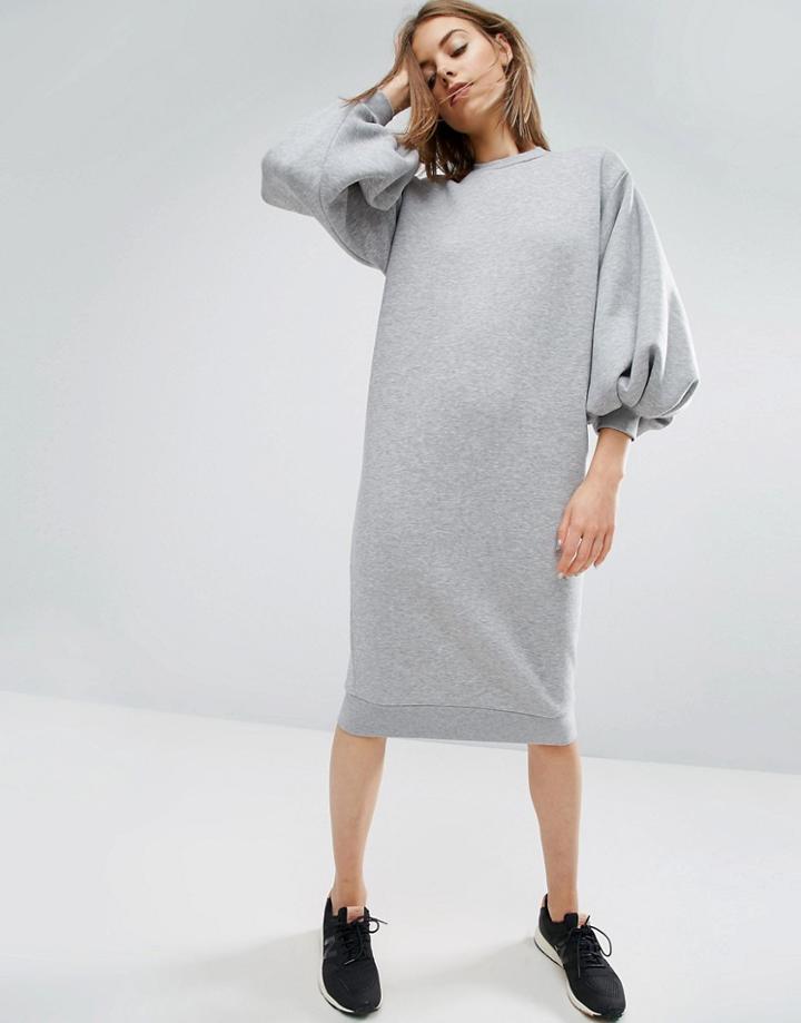 Asos White Balloon Sleeve Sweat Dress - Gray
