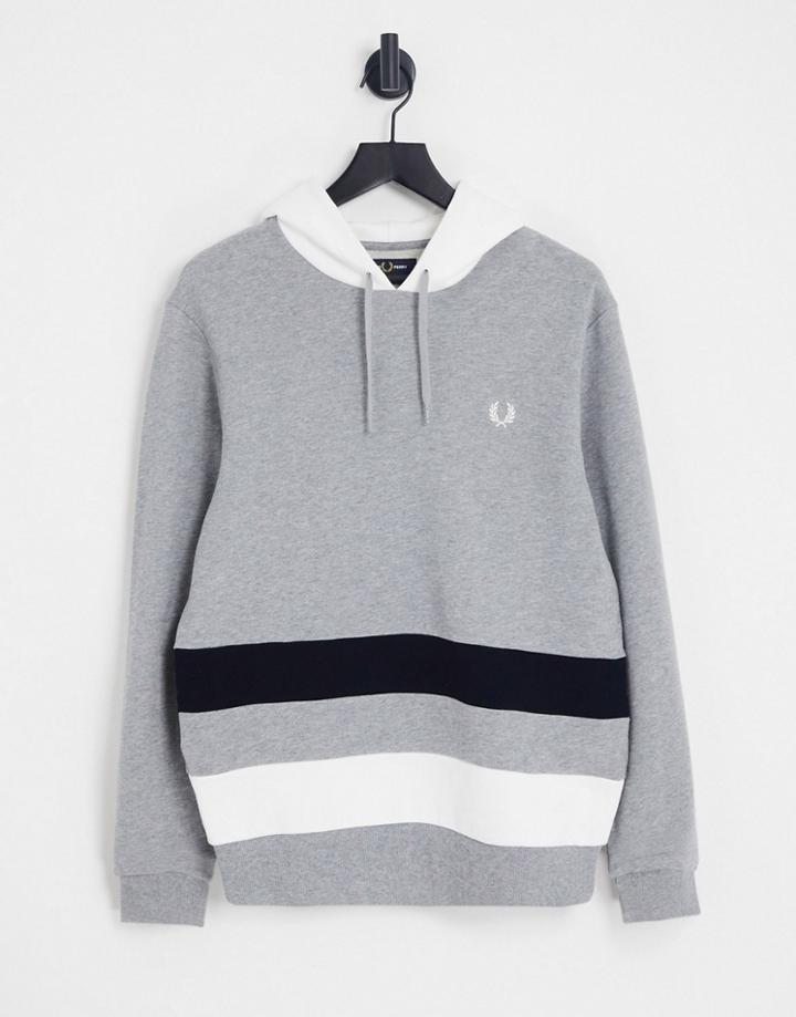 Fred Perry Color Block Hoodie In Gray