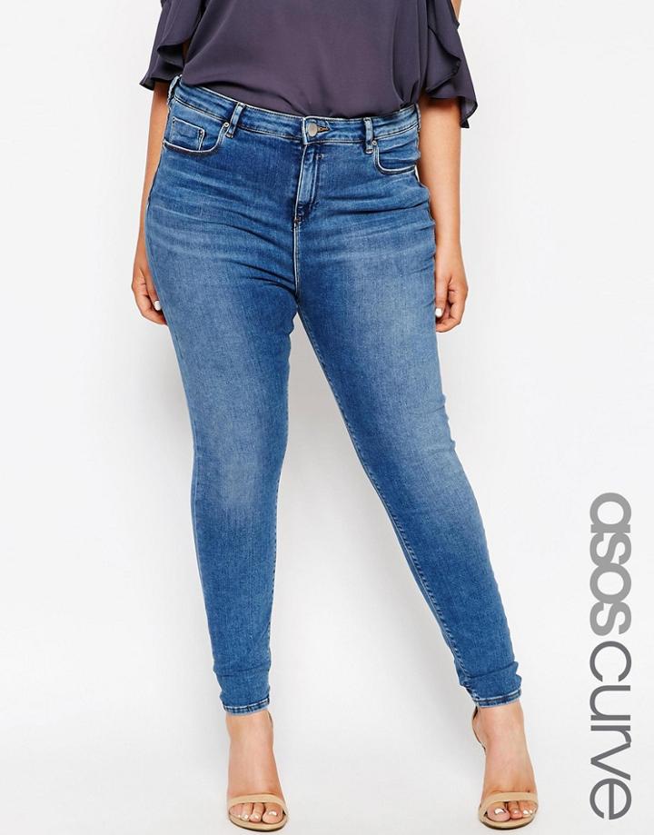 Asos Curve Ridley Skinny Jeans In Darmera Mid Stone Wash - Mid Wash Blue