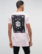 Asos Super Longline T-shirt With Geo Chest And Back Print In Pink - Rose Dust