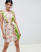 Asos Design Mini Dress In Mixed Jacquard-multi