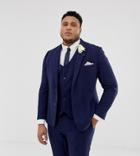 Asos Design Plus Wedding Skinny Suit Jacket In Blue Wool Blend Herringbone