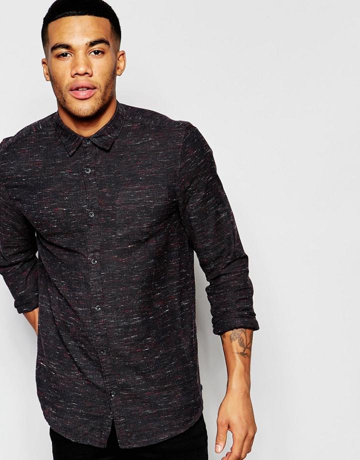 New Look Long Sleeve Shirt With Space Dye Marl In Regular Fit - Purple