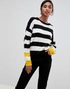 Brave Soul Bolt Stripe Sweater With Contrast Cuffs - Yellow