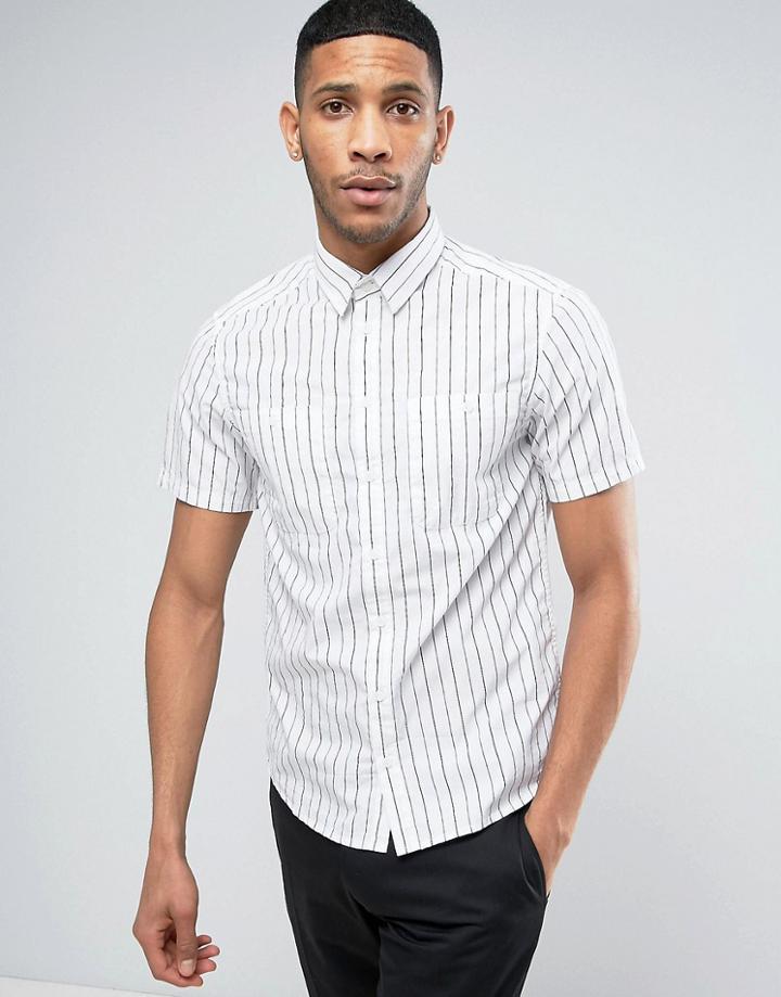 Casual Friday Short Sleeved Shirt In Pinstripe - White