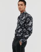 Twisted Tailor Super Skinny Shirt In Leopard Floral Print - Gray