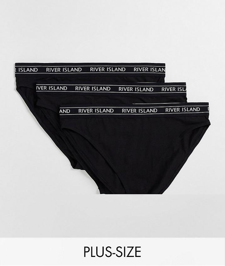 River Island Plus Logo Waistband 3 Pack Of High Waisted Knickers In Black