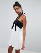 Club L Bow Front Smock Detail Dress - Black