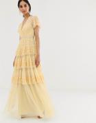 Needle & Thread Lace Gown In Washed Yellow - Yellow