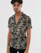 Asos Design Relaxed Shirt In Bamboo Jacquard Print-black