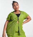 River Island Plus Plisse Buckle Front Top In Green - Part Of A Set