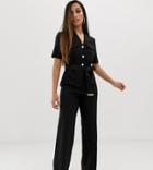 Lipsy Petite Utility Jumpsuit With Button Detail In Black - Black