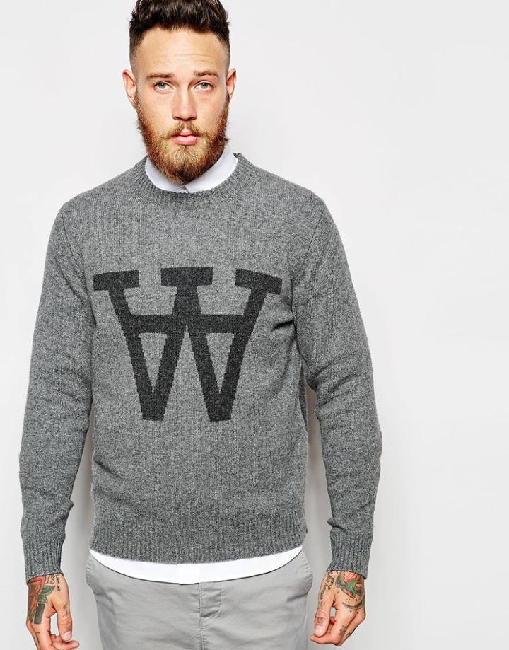 Wood Wood Sweater With Aa Logo - Gray Melange
