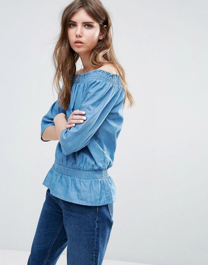 Ichi Chambray 3/4 Sleeve Top - Blue